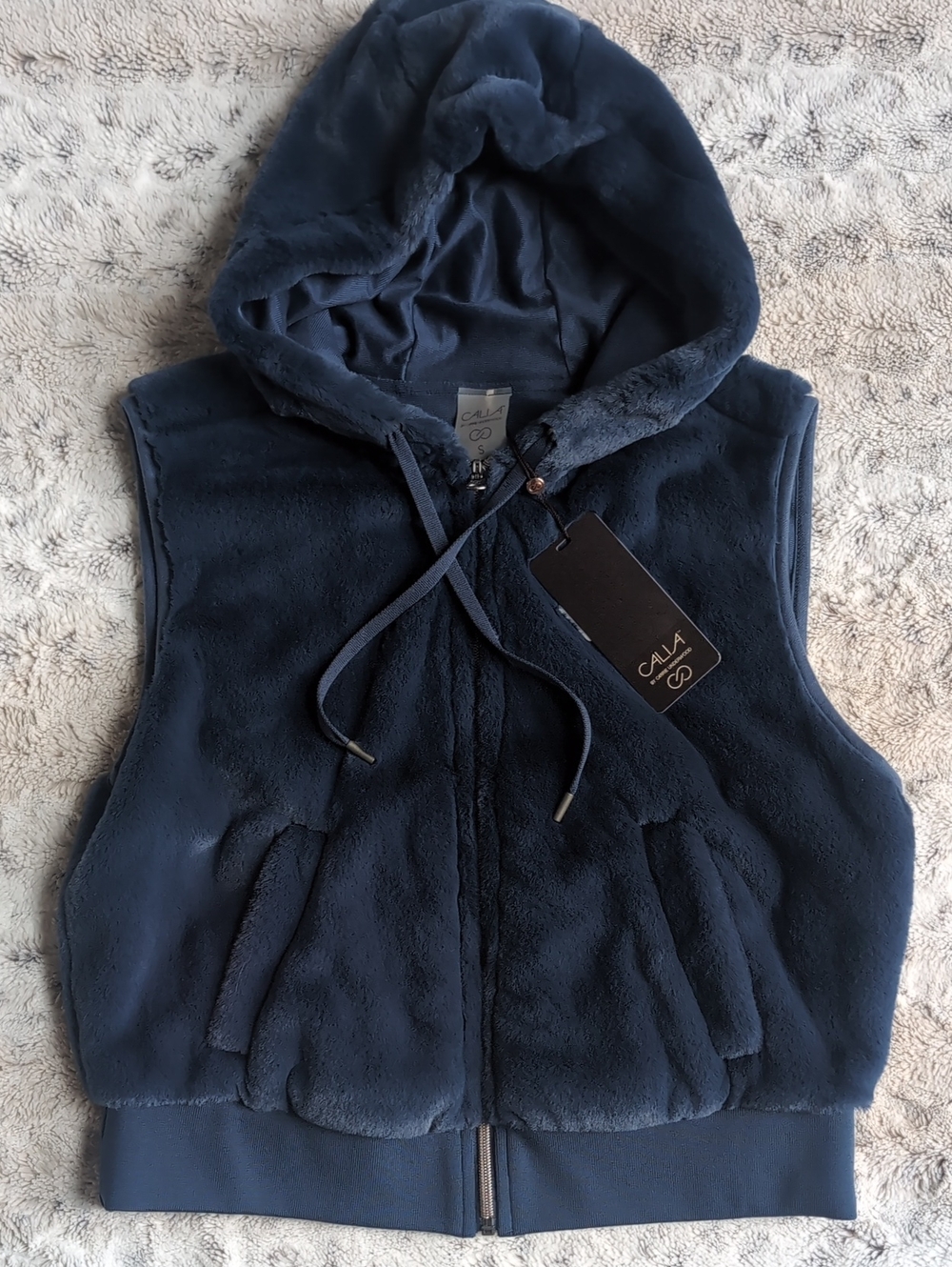 Calia Dark Denim Faux Fur Hooded Vest